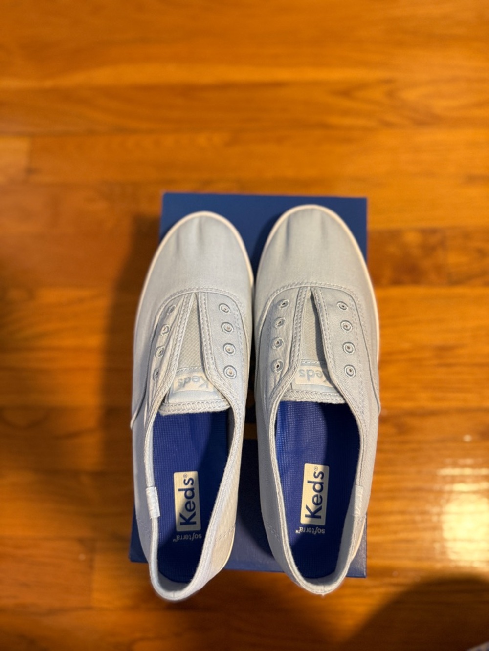 Keds Chillax Twill Slip-On Canvas Sneakers in Pale Blue with Blue Insole